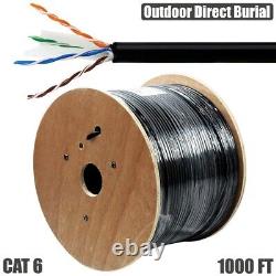 1000FT CAT6 Outdoor Direct Burial Ethernet LAN Network Bulk Cable UTP Solid Wire