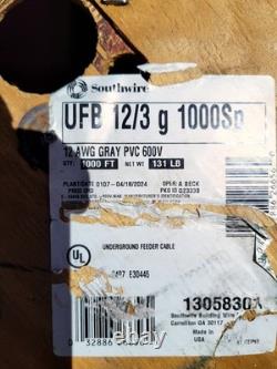 1000' 12/3 UF-B With Ground Copper Underground Feeder Direct Burial Cable 600V