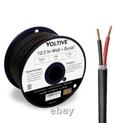 10/2 Speaker Wire, in-Wall CL3 & Direct Burial, Black, 100ft 10AWG, 2 Condu