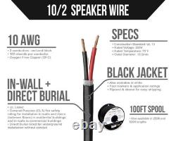 10/2 Speaker Wire, in-Wall CL3 & Direct Burial, Black, 100ft 10AWG, 2 Condu