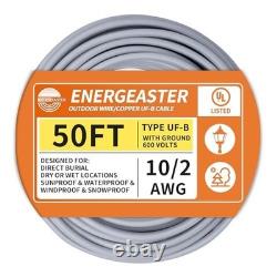10/2 UF-B 50FT Solid Copper Underground Feeder Direct Burial Cable 600V