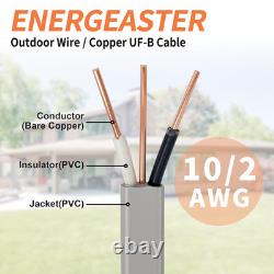 10/2 UF-B Wire 50 FT Pure Copper Direct Burial Cable, Sunlight & Moisture Resist