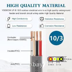 10/3 UF-B Wire 100FT 100% Pure Copper 10AWG 3 Connector Direct Burial Elect