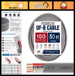 10/3 UF-B Wire 50FT 100% Copper 10AWG Direct Burial Electrical Cable for Indoo