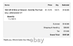 120ft 10/2 UF-B Wire With Ground Underground Feeder Direct Burial Cable