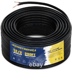 12/2 Low Voltage Landscape Wire 200Ft Copper Direct Burial Waterproof Cable fo