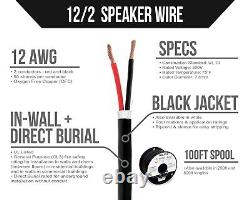 12/2 Speaker Wire 12 AWG OFC, 100ft UL Listed, Direct Burial Rated Black
