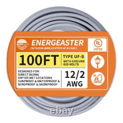 12/2 UF-B Wire 100 FT Pure Copper Direct Burial Cable, Sunlight & Moisture Resis