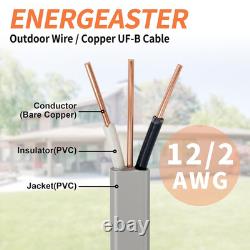 12/2 UF-B Wire 100 FT Pure Copper Direct Burial Cable, Sunlight & Moisture Resis