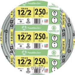 12/2 UF B Wire with Ground, 100 Ft, Gray Solid Copper Direct Burial Cable for Ou