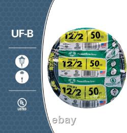 12/2 UF B Wire with Ground, 50 Ft, Gray Solid Copper Direct Burial Cable for Out