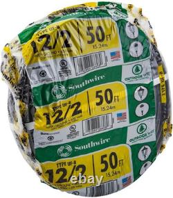 12/2 UF B Wire with Ground, 50 Ft, Gray Solid Copper Direct Burial Cable for Out