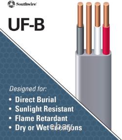 14/3 UF-B Underground Feeder Cable 50 Ft Copper Wire for Outdoor Direct Burial