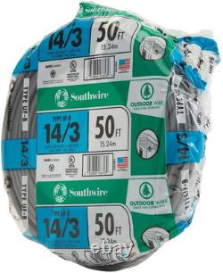 14/3 UF-B Underground Feeder Cable 50 Ft Copper Wire for Outdoor Direct Burial