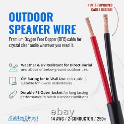 250FT 14AWG Outdoor Speaker Cable Oxygen Free Copper 2-Conductors, Direct Burial