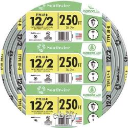 250 Ft 12/2 UF-B Underground Feeder Cable, Direct Burial, for Outdoor Wiring