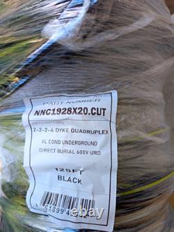 2-2-2-4 Quadruplex URD Aluminum Stranded Direct Burial Cable 600V 125ft Black