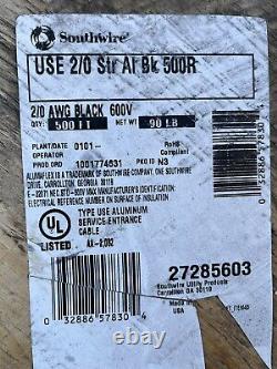 500' 2/0 AWG Aluminum USE-2 RHH RHW-2 Direct Burial Cable Black 600V
