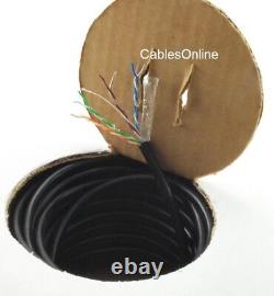 500ft CAT5E 24 AWG Copper Direct Burial Outdoor Gel Filled Bulk Cable, Black