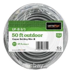 50' 6/3 UF-B Ground Wire Underground Feeder Direct Burial Cable 600V Gray PVC