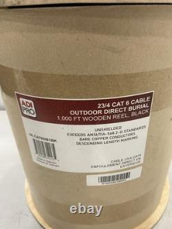 Adi Pro Cat 6 Cable Outdoor Direct Burial Wire 1000Ft Blk AWG 23 0E-CAT6DB1BK