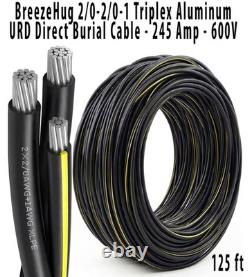 BreezeHug 2/0-2/0-1 Triplex Aluminum URD Direct Burial Cable-125 ft-180 Amp-600V