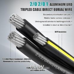 BreezeHug 2/0-2/0-1 Triplex Aluminum URD Direct Burial Cable-125 ft-180 Amp-600V