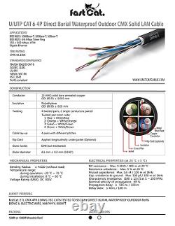 Direct Burial Outdoor Ethernet Cable 500Ft Waterproof Cat6 Cable and Conductor