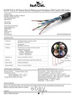 Fast Cat. Cat6 Direct Burial Outdoor Rated CMX Cable, Waterproof, 23AWG Solid Bar