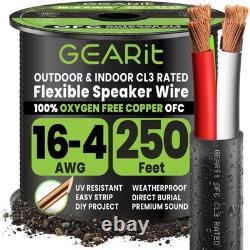 GEARit 16 Gauge Outdoor Speaker Wire 250 ft 4-Conductor OFC Direct Burial