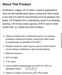 NEW Southwire 10/2 UF-B Wire 50FT Direct Burial 10 Gauge Outdoor