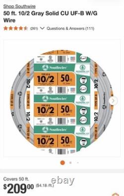 NEW Southwire 10/2 UF-B Wire 50FT Direct Burial 10 Gauge Outdoor