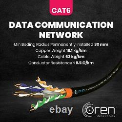 Oren CAT6 Outdoor Ethernet Cable 100M Direct Burial- 23 AWG Pure Copper 400MHz