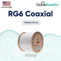 Outdoor 18AWG RG6 Coaxial Cable Direct Burial Quad Shield Wire Satellite White