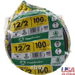 Outdoor Direct Burial Wire 12/2 Gauge UF Cable 100 Ft Moisture Resistant Coil US