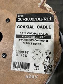 RG-11 Coaxial Cable 107-1032/DB/R11 Direct Burial 14AWG Black 3GHz /1000ft