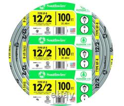 Southwire 12/2 UF B Wire with Ground, 100 Ft, Gray Solid Copper Direct Burial Ca