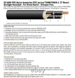 Southwire 602045 THHN/THWN-2 600V 250 MCM CU Direct Burial Power Cable 125ft