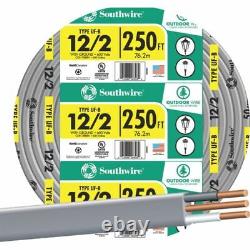 Southwire UF-B With Ground Wire 12/2 250 Ft Direct-Burial Solid CU Gray New