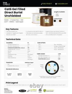 TrueCABLE Cat6 Direct Burial Gel Filled 1000ft Brown Waterproof CMX 23AWG Solid