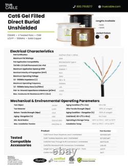 TrueCABLE Cat6 Direct Burial Gel Filled 1000ft Brown Waterproof CMX 23AWG Solid