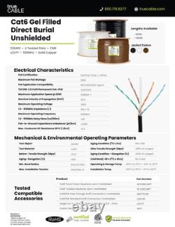 TrueCABLE Cat6 Direct Burial Gel Filled 1000ft Brown Waterproof CMX 23AWG Solid