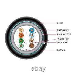 Vertical Cable CAT5E, Shielded Dual Jacket, Direct Burial, 2000ft, Black, Bulk