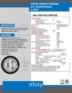 Vertical Cable CAT5E, Shielded Dual Jacket, Direct Burial, 2000ft, Black, Bulk