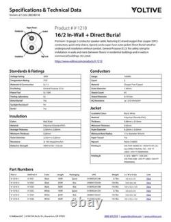 Voltive 16/2 Speaker Wire, in-Wall CL3 Direct Burial, Black, 100ft 16AWG