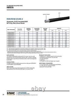 1000' 250 MCM Aluminium Xlp Use-2 Rhh Rhw-2 Câble De Sépulture Directe Noir 600v