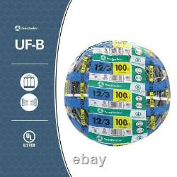 100 Ft. 12/3 Gris Solide Cu Uf-b Withg Copper Wire Outdoor Direct Enterrement