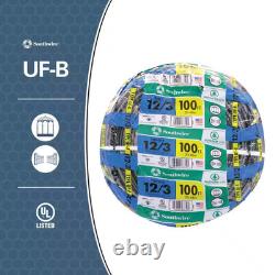 100 pi. 12/3 fil CU UF-B gris solide avec fil en cuivre pour extérieur à enfouir directement
