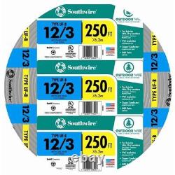 250 pieds 12/3 CU UF-B Avec G Électrique Solide Câble Fil Extérieur Enfouissement Direct 600V