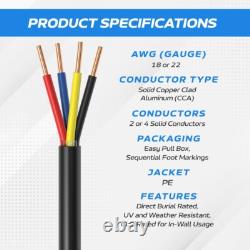 500FT - Câble de sécurité d'alarme extérieur 18AWG/22AWG SOLIDE CCA pour enfouissement direct LOT